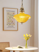 Load image into Gallery viewer, Ribbed Glass Pendant Light - Contemporary Brass and Glass Pendant for Kitchen and Living Room