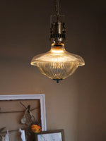 Load image into Gallery viewer, Ribbed Glass Pendant Light - Contemporary Brass and Glass Pendant for Kitchen and Living Room