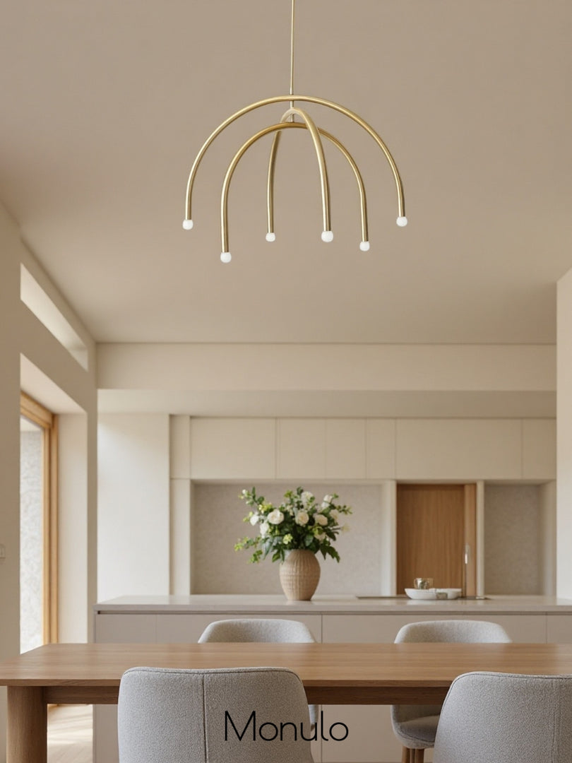 Lustre à arc Borvia – Design moderne du milieu du siècle, finition champagne