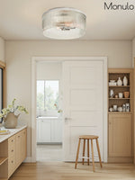 Charger l'image dans la visionneuse de galerie, Plafonnier encastré Bravira élégant en verre strié – Luminaire moderne et discret pour chambre à coucher