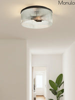 Load image into Gallery viewer, Bravira Elegant Ribbed Glass Flush-Mount Ceiling Light – Modern Low-Profile Fixture for Bedroom