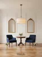 Cargar imagen en el visor de la Galería, Lámpara colgante de lino Horelia con forma de tambor: moderna pantalla de tambor para comedor