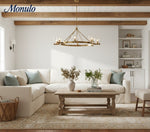 Load image into Gallery viewer, Auria Hand-Blown Glass & Metal Linear Chandelier – Contemporary Multi-Arm Fixture for Dining & Kitchen Island