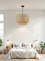 Load image into Gallery viewer, Drum Pendant Light – Natural Rattan Double Shade for Bedroom Lighting