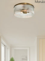 Cargar imagen en el visor de la Galería, Lámpara de techo empotrada de vidrio acanalado elegante Bravira – Luminaria moderna de perfil bajo para dormitorio