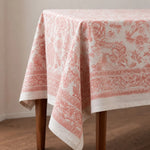 Cargar imagen en el visor de la Galería, Soft coral floral tablecloth draped over a table corner