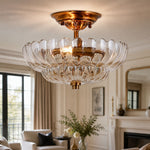 Charger l'image dans la visionneuse de galerie, Floral Brass and Amber Glass Semi-Flush Ceiling Light