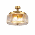 Load image into Gallery viewer, Natural brass flush mount ribbed glass ceiling lamp