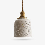 Cargar imagen en el visor de la Galería, Starflower cutout ceramic pendant light with brass hardware