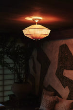 Load image into Gallery viewer, Elumina Silk Semi-Flush Metal Fabric Shade Ceiling Light – Ideal for Living & Bedroom Spaces