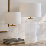 Load image into Gallery viewer, Bravira Ribbed Glass Table Lamp - Modern Lighting with Linen Shade