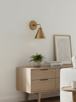 Load image into Gallery viewer, Korvi Tapered Sconce Cone Wall Light – Black or Brass Conical Retro Design