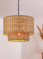 Load image into Gallery viewer, Drum Pendant Light – Natural Rattan Double Shade for Bedroom Lighting