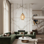 Cargar imagen en el visor de la Galería, Lámpara colgante de botella de vidrio a rayas Bottis con pantalla vertical artística U19