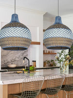 Load image into Gallery viewer, Handwoven Blue Rattan Pendant Light