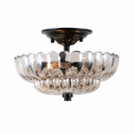 Charger l'image dans la visionneuse de galerie, Floral Brass and Amber Glass Semi-Flush Ceiling Light