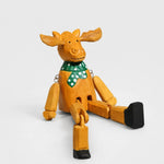 Cargar imagen en el visor de la Galería, Hand-carved wooden christmas reindeer with green scarf ornament