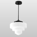 Load image into Gallery viewer, Geotower Glass Art Deco Opal Glass Pendant Light – Elegant Metal Ceiling Mount for Dining Rooms and Living Spaces