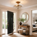 Charger l'image dans la visionneuse de galerie, Floral Brass and Amber Glass Semi-Flush Ceiling Light