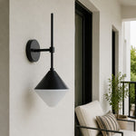 Charger l'image dans la visionneuse de galerie, black and white outdoor wall sconce on a covered balcony wall