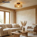 Cargar imagen en el visor de la Galería, Lámpara de techo de vidrio ámbar estriado Amberflow Retro – Montaje empotrado redondo para pasillos y entradas