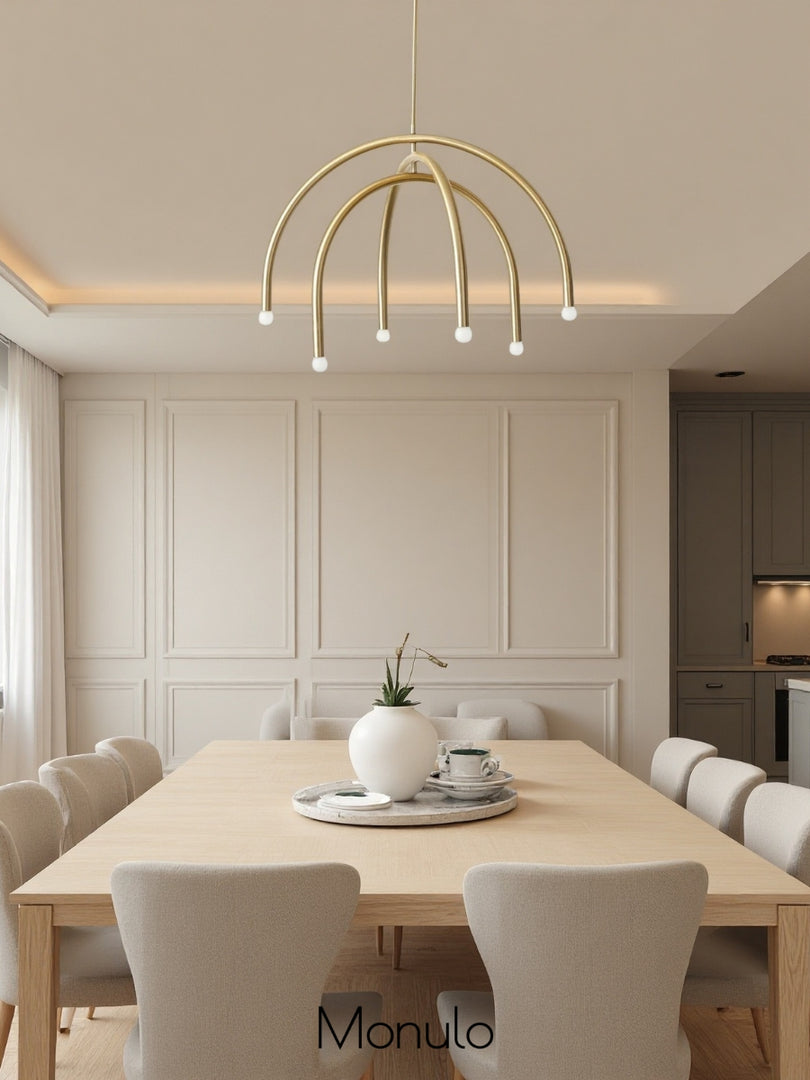 Lustre à arc Borvia – Design moderne du milieu du siècle, finition champagne