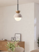 Cargar imagen en el visor de la Galería, Lámpara colgante minimalista moderna de madera de travertino con forma de hemisferio