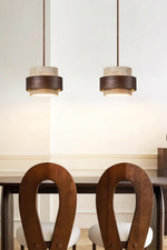 Load image into Gallery viewer, Travertine Wood Pendant Lamp - Modern Organic Hanging Light for Living Room