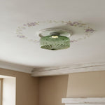 Load image into Gallery viewer, Coloria Vintage Green Glass Ripple Ceiling Light - Classic Ceiling Lamp for Dining Room Entryway and Hallway