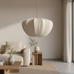 Load image into Gallery viewer, Blossine Linen Scalloped Pendant Light – Rustic to Modern Pendant for Kitchen and Dining Areas