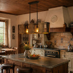 Cargar imagen en el visor de la Galería, Industrial wood and iron pendant light installed over a bar counter