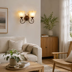 Charger l'image dans la visionneuse de galerie, Vintage frosted glass wall sconce in a warm living room