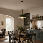 Bild in Gallery-Viewer laden, Deep green leather pendant beside a dining table
