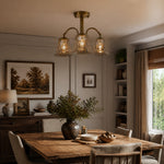 Charger l'image dans la visionneuse de galerie, Brass and Amber Glass Semi-Flush Ceiling Light