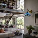 Cargar imagen en el visor de la Galería, Blue Stained Glass Wall Sconce With Curved Arm