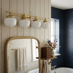 Bild in Gallery-Viewer laden, Opalume Metal Canopy Globe Vanity Sconce — Übergangs-Art-Deco-Wandleuchte