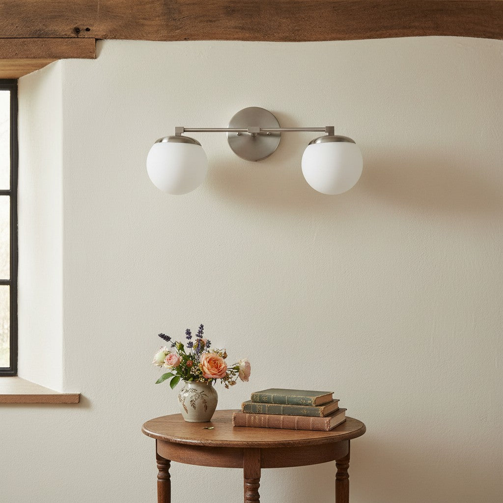 Glorica Glass Modern Wall Sconce – Contemporary 2-Globe Indoor Accent Lamp for Hallway