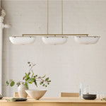 Load image into Gallery viewer, Ferosa Brass Glass Linear Chandelier – 3 Light Milk Glass Dining Lighting
