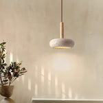 Cargar imagen en el visor de la Galería, Lámpara colgante tradicional japonesa de travertino redondo de madera M18