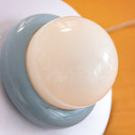 Load image into Gallery viewer, Close-up of opal glass globe diffuser and blue shade