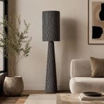 Charger l'image dans la visionneuse de galerie, Gray striped floor lamp beside a cream sofa in a living room