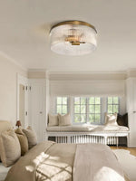 Cargar imagen en el visor de la Galería, Lámpara de techo empotrada de vidrio acanalado elegante Bravira – Luminaria moderna de perfil bajo para dormitorio