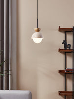 Cargar imagen en el visor de la Galería, Lámpara colgante minimalista moderna de madera de travertino con forma de hemisferio