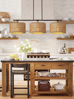 Load image into Gallery viewer, 3 Light Rustic Drum Hand Woven Rattan Pendant Light