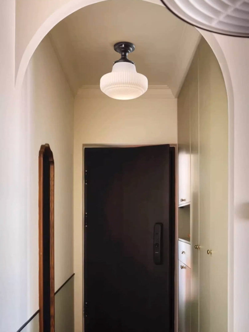 Medieval Art Deco Milk Glass Fixed Ceiling Light