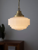 Load image into Gallery viewer, Opalume Glass Pendant Light – Vintage Milk Glass Pendant Light with Art Deco Style