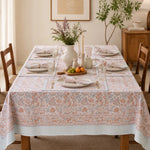 Cargar imagen en el visor de la Galería, Mist blue floral tablecloth styled in a bright dining room