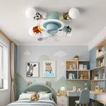 Cargar imagen en el visor de la Galería, Blue kids animal ceiling fan light mounted in a child bedroom