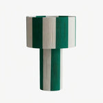 Cargar imagen en el visor de la Galería, Green and white striped woven shade table lamp on a white background