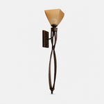 Bild in Gallery-Viewer laden, Sculptural aged bronze amber glass wall sconce on a light background